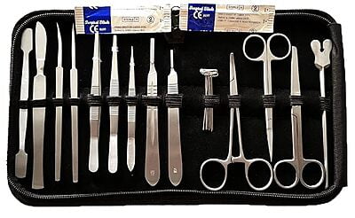 Mowell Stainless steel dissection kit set with tools for medical students of anatomy, biology, veterinary, marine biology with case and scalpel blades