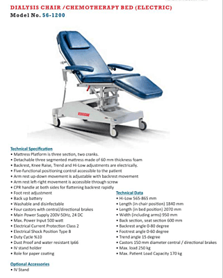 Dialysis Chair, Chemotherapy Bed (Electric)