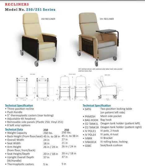 Medical Recliners Model no. - 250, 251 series