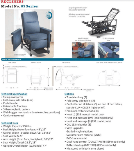 Medical Recliners Model no. - 85 series