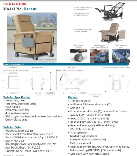 Medical Recliners Model no. - Ascent